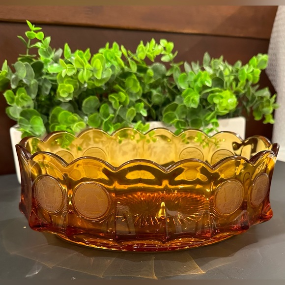Vintage Fostoria Amber Art Glass Coin Oval Bowl - Picture 3 of 10